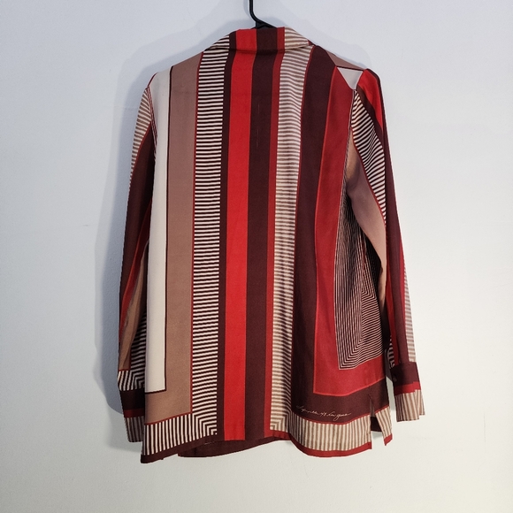 Lafayette 148 Red and Brown Geometric Patterned Shirt Sze Small - Picture 6 of 9